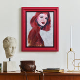 "Scarlet Muse" Chromatic Hand Painted Embellished Giclee Portrait Canvas Wall Art with Baroque Frame